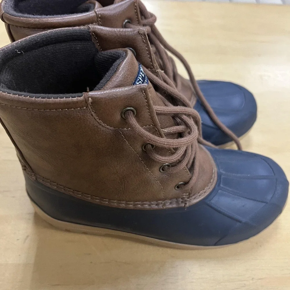 Sperry‎ Port Boot Boots Youth Size 3M Brown Blue Duck Rain Waterproof Winter